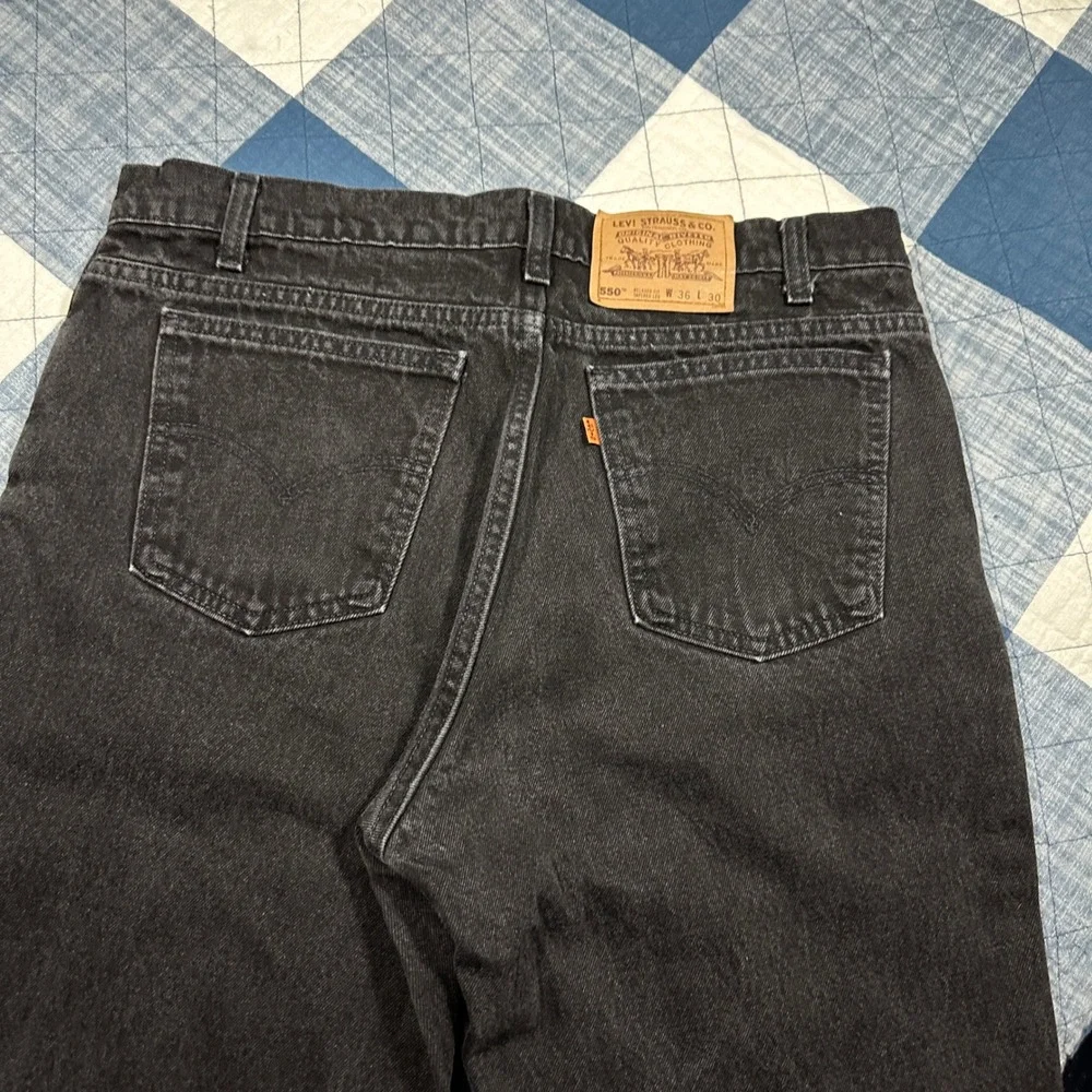 Vintage 90s Levis 550 Orange Tab Black Relaxed Tapered Jeans Made in USA *35x30